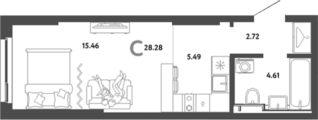 Планировка Студия, 28,28 м² в ЖК Сибирский сад